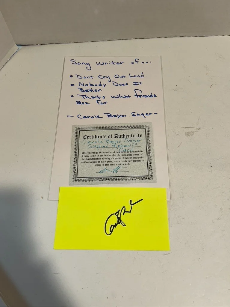 Carole Bayer Sager Hand Signed Index Card Cut Singer Songwriter, изображение 2