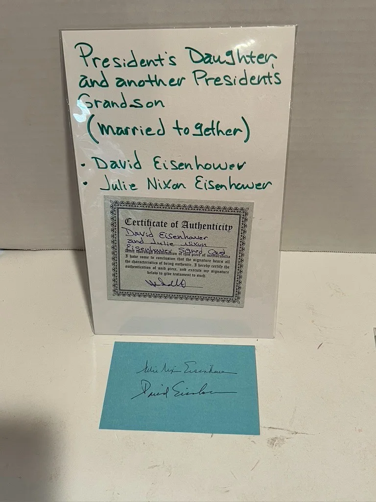 David Eisenhower & Julie Nixon Eisenhower Hand Signed Index Card Cut President, изображение 2