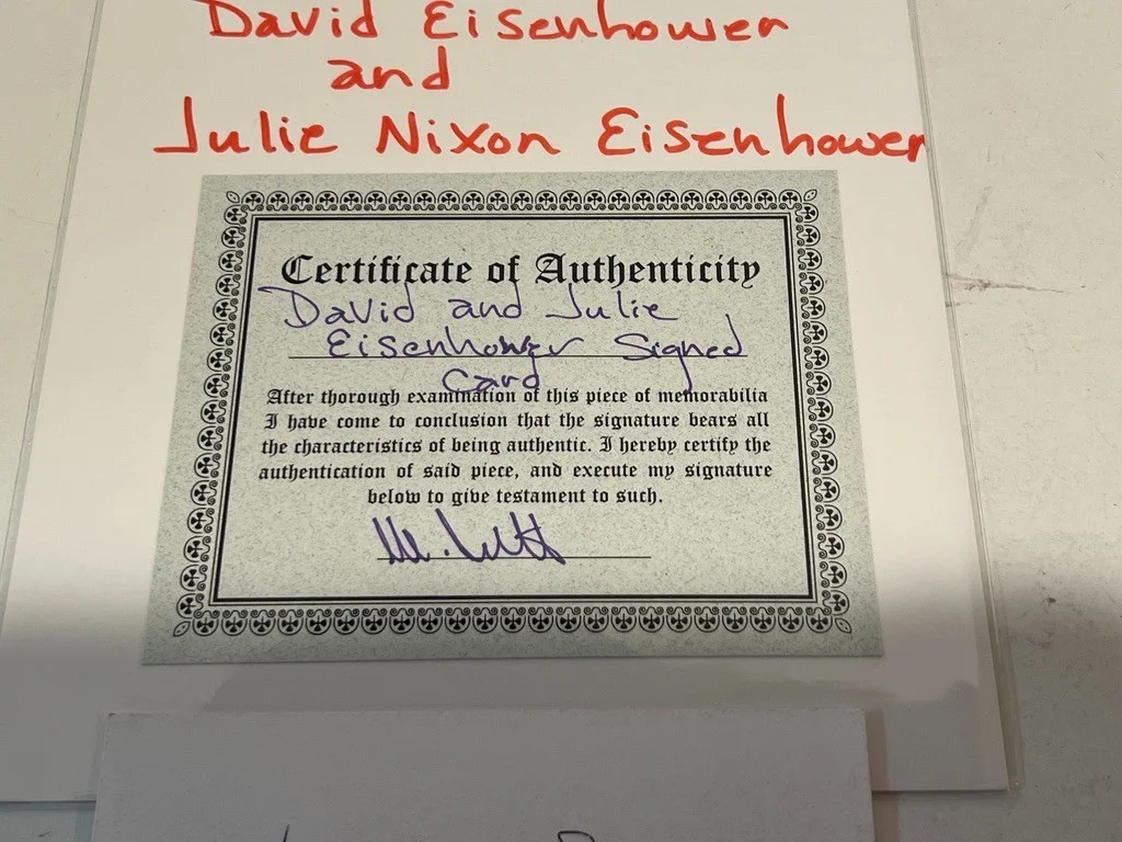 David Eisenhower & Julie Nixon Eisenhower Hand Signed Index Card Cut President, изображение 3