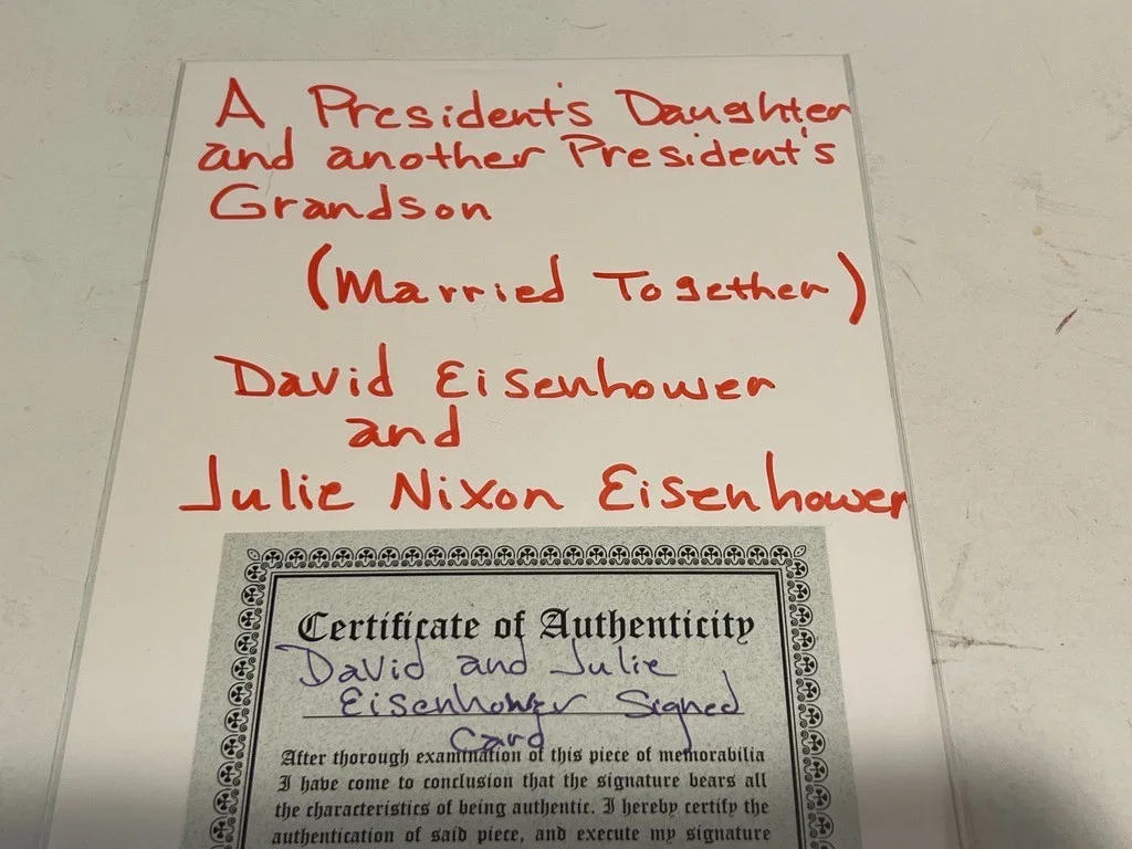 David Eisenhower & Julie Nixon Eisenhower Hand Signed Index Card Cut President, изображение 4