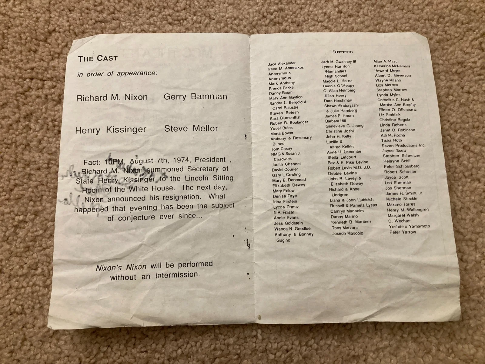 Steve Mellor — Steve Mellor Signed Autographed Nixon's Nixon MCC Theater Play Program JG COA, изображение 2