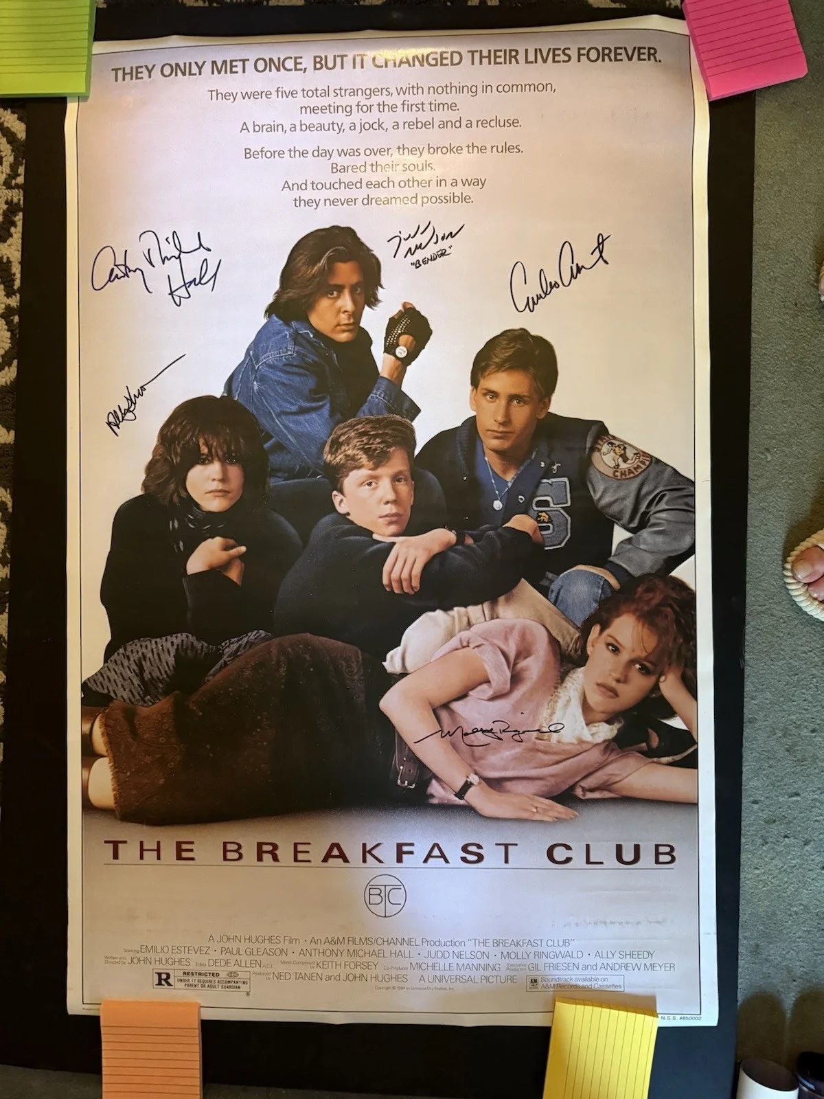 Cast — Breakfast club Movie Poster 27 x 40 Signed by Emilio Estevez And All Of The Cast