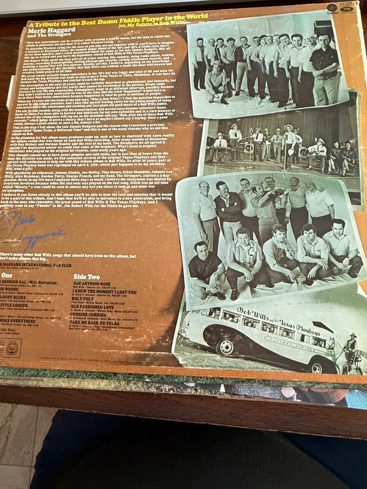 Merle Haggard SIGNED Tribute to Fiddle Players Great Condition Capitol ST 638, image 4