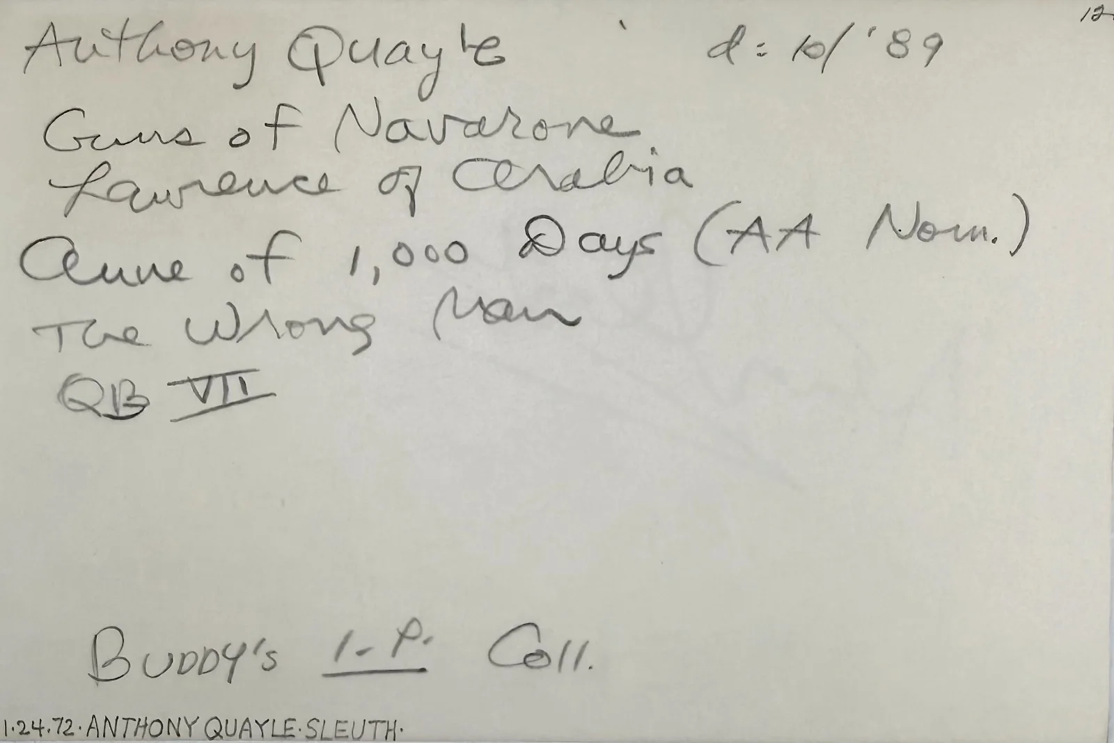 Anthony Quayle — ANTHONY QUAYLE Signed Autographed 4" x 6" INDEX CARD Lawrence of Arabia HAMLET, image 3