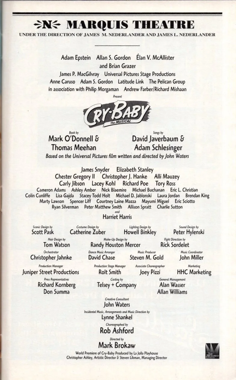 Cast — Cry-Baby The Musical Signed Autographed Cast Playbill, изображение 2