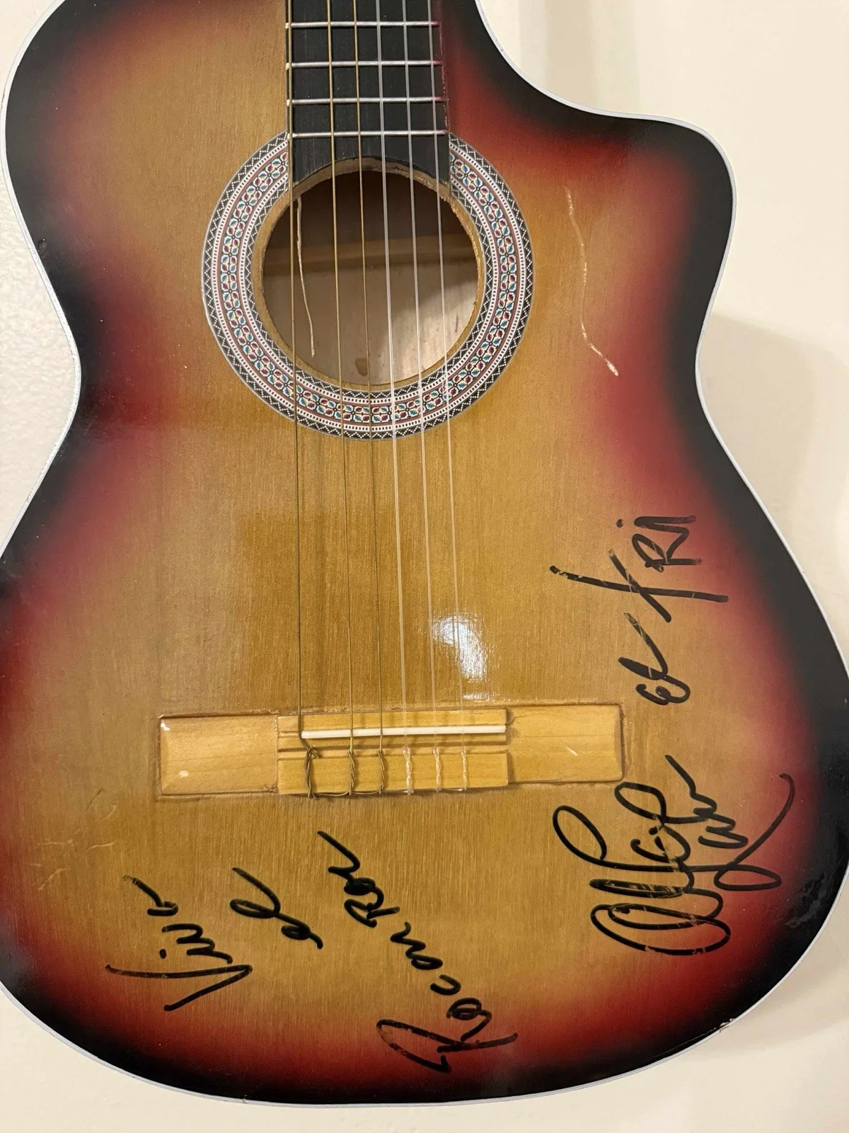 Juan Calleros, Fher Olvera, Sergio Vallin — Alex Lora El Tri Autograph Acoustic Guitar, image 2