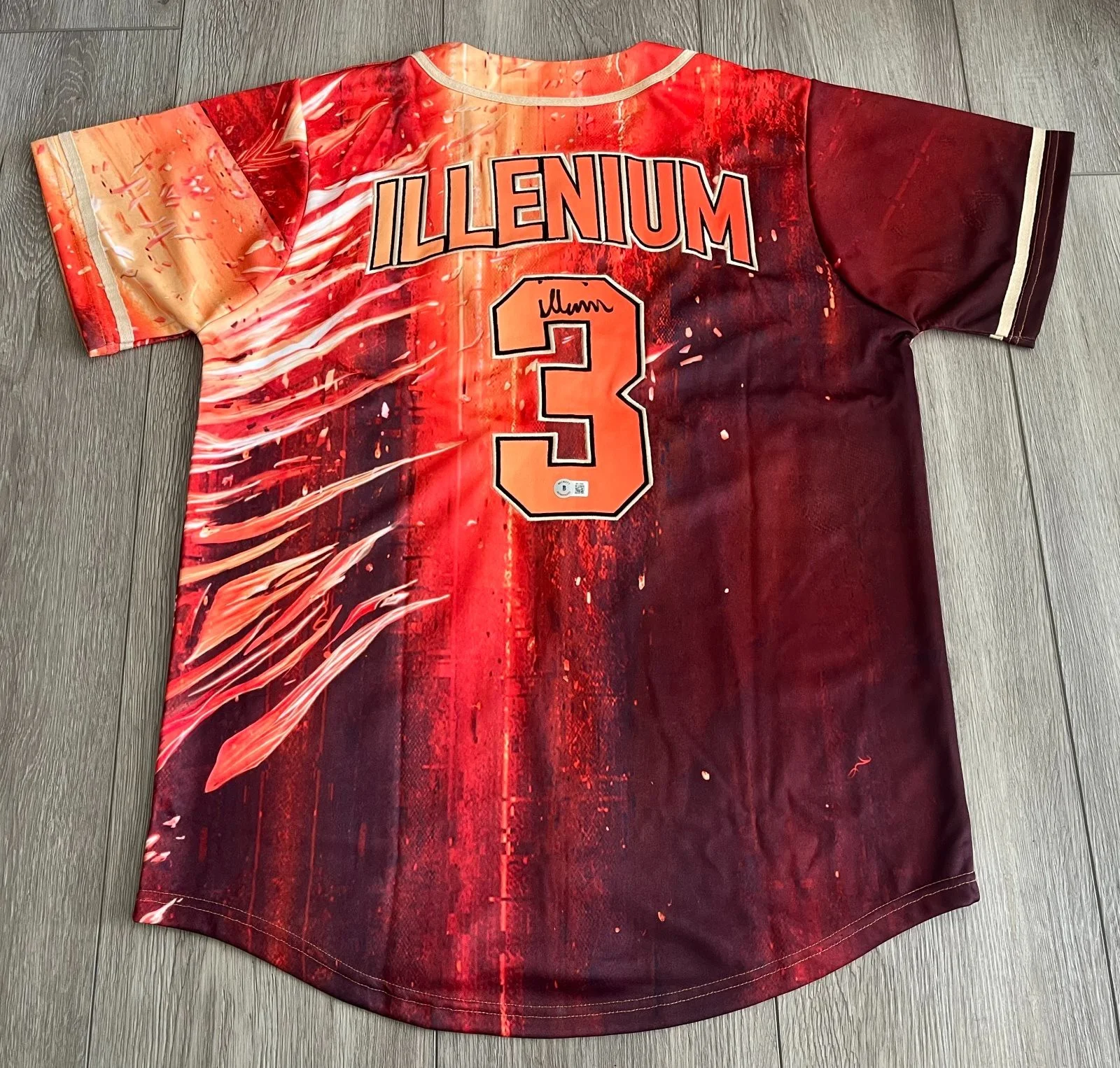 DJ ILLENIUM SIGNED FALLEN EMBERS BASEBALL JERSEY w/EXACT PROOF & BECKETT BAS COA, image 2