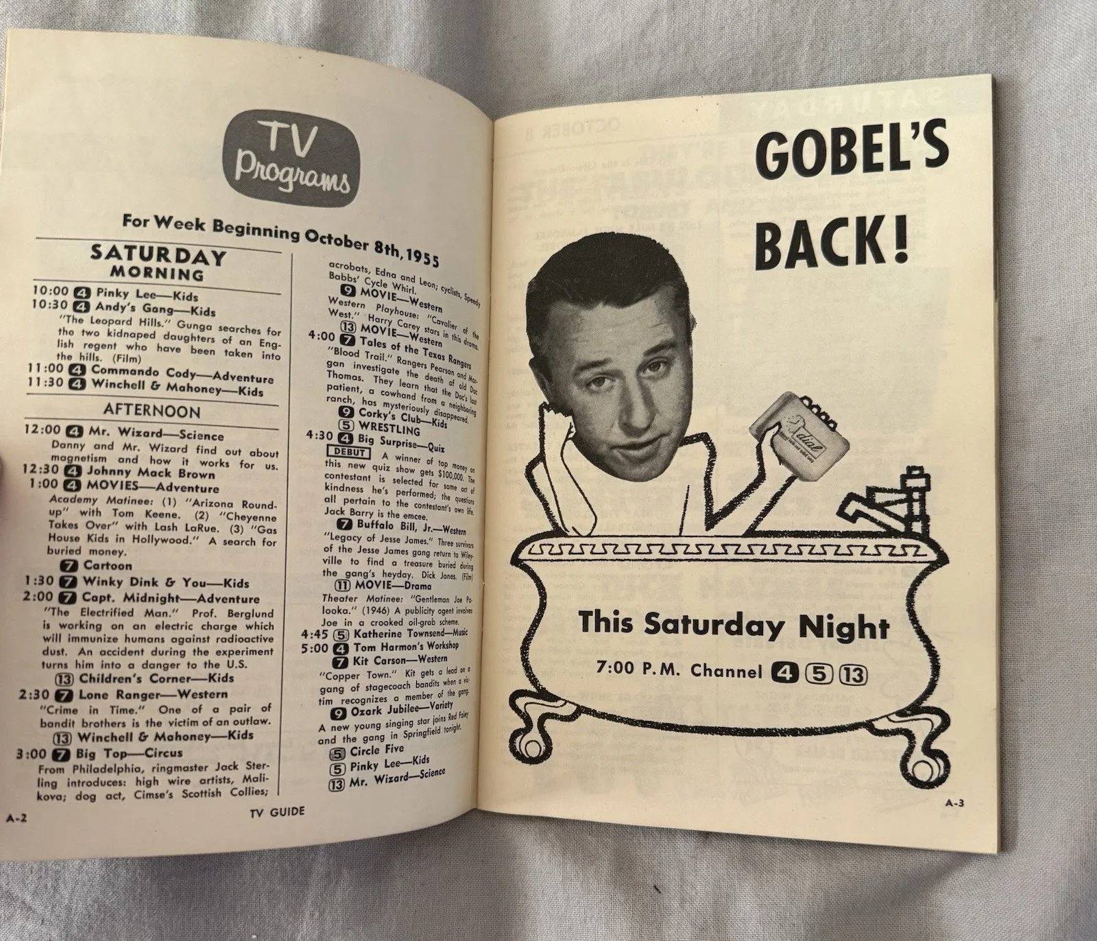 VTG George Burns October 8, 1955 TV Guide Gracie Allen no mailing label, изображение 5