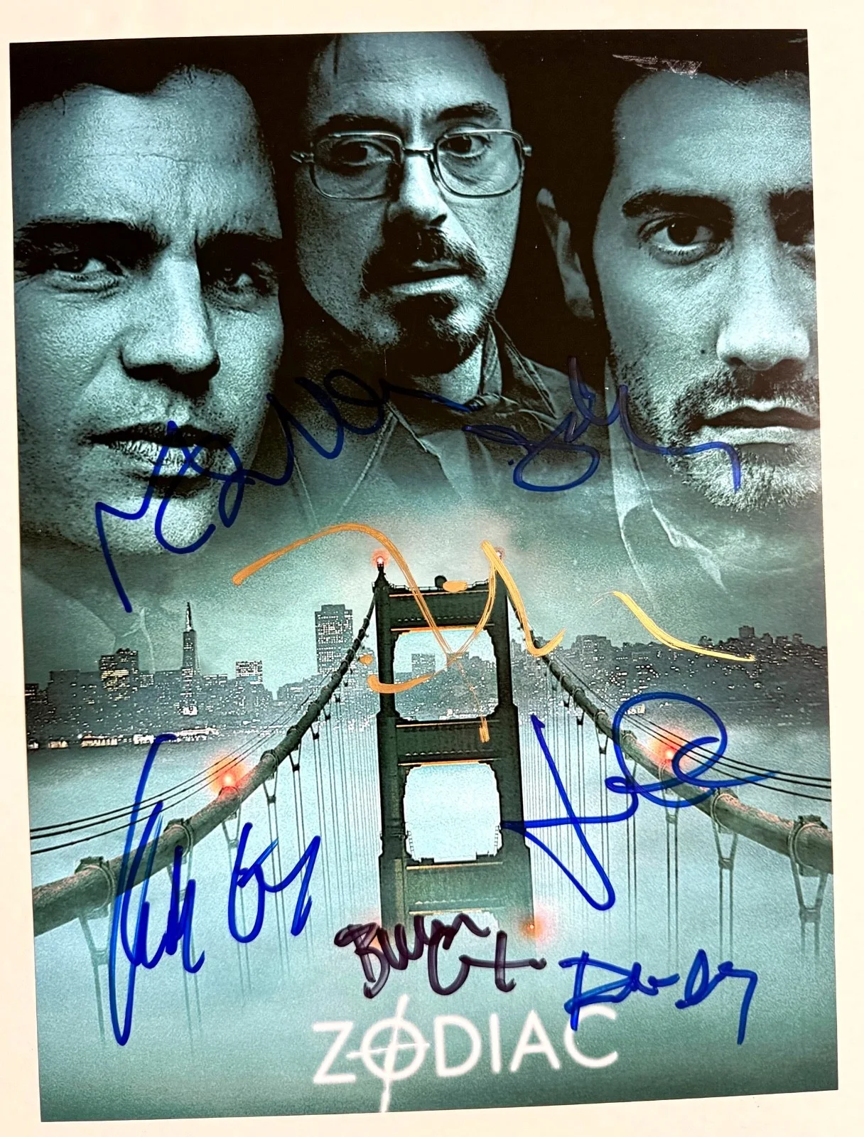 cast — ZODIAC 8x10 photo CAST signed by DOWNEY JR GYLLENHAAL RUFFALO FINCHER true crime