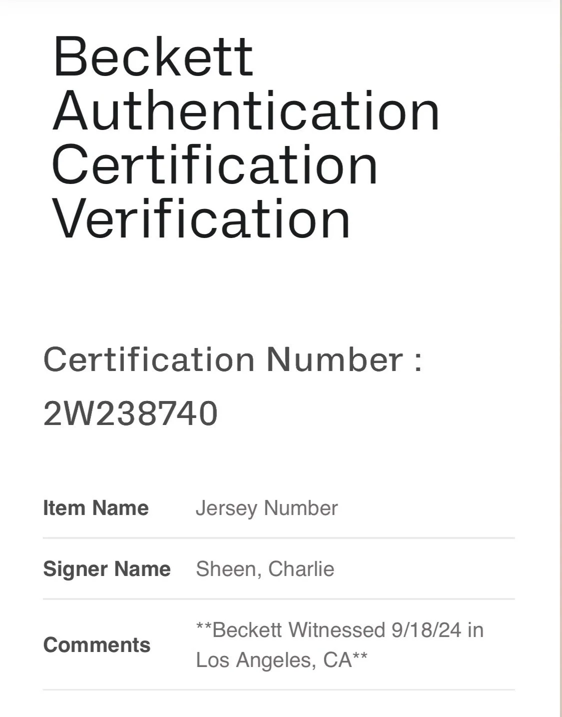 Charlie Sheen — CHARLIE SHEEN Signed Custom Stitched Jersey XL Major League BECKETT COA 2W238740, изображение 3