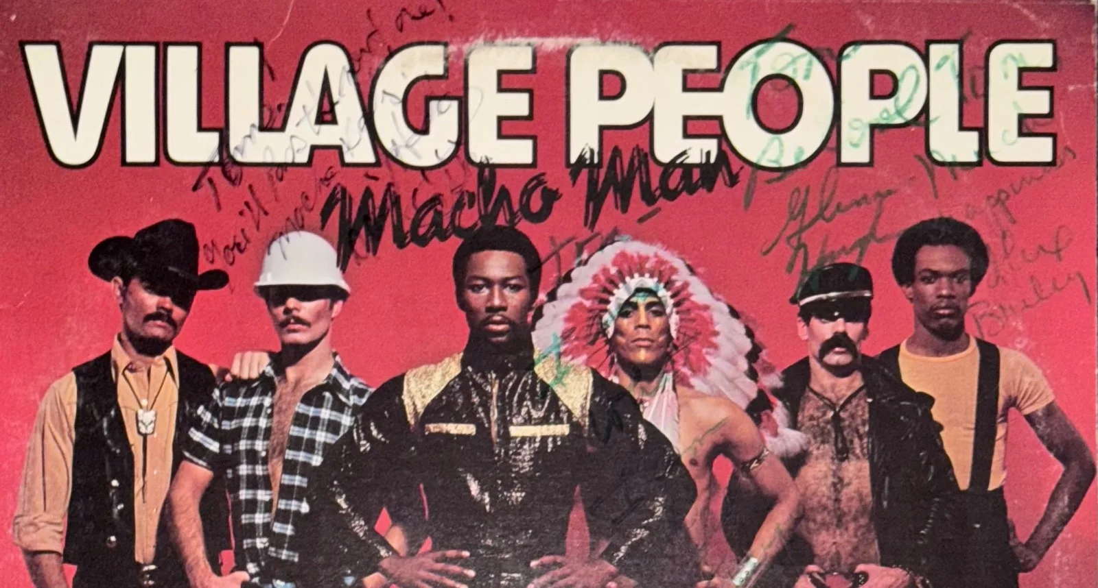 Signed Village People Record Group by 4 Macho Man LP Vinyl Album Cover Auto PSA, изображение 2