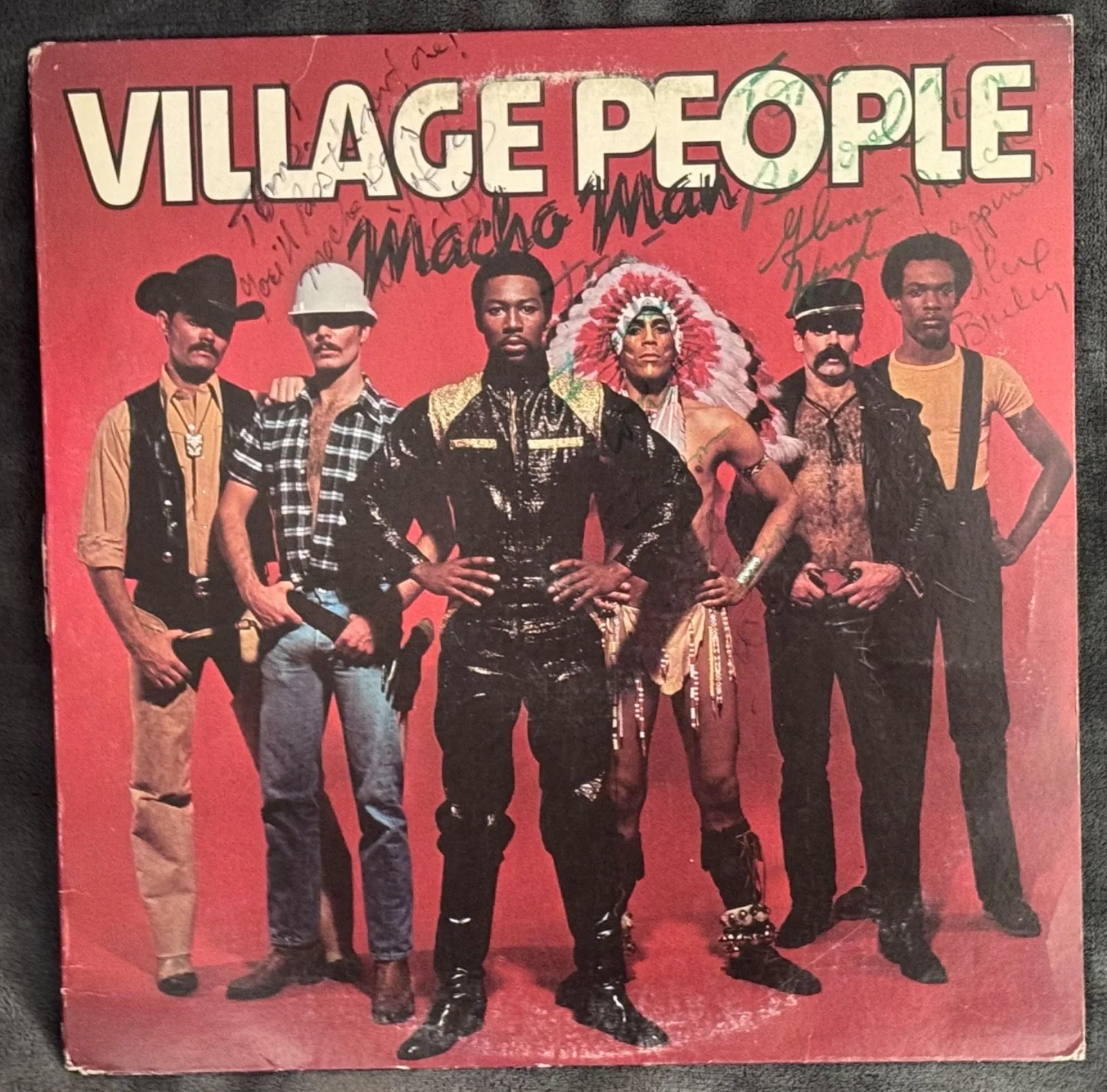 Signed Village People Record Group by 4 Macho Man LP Vinyl Album Cover Auto PSA, изображение 3
