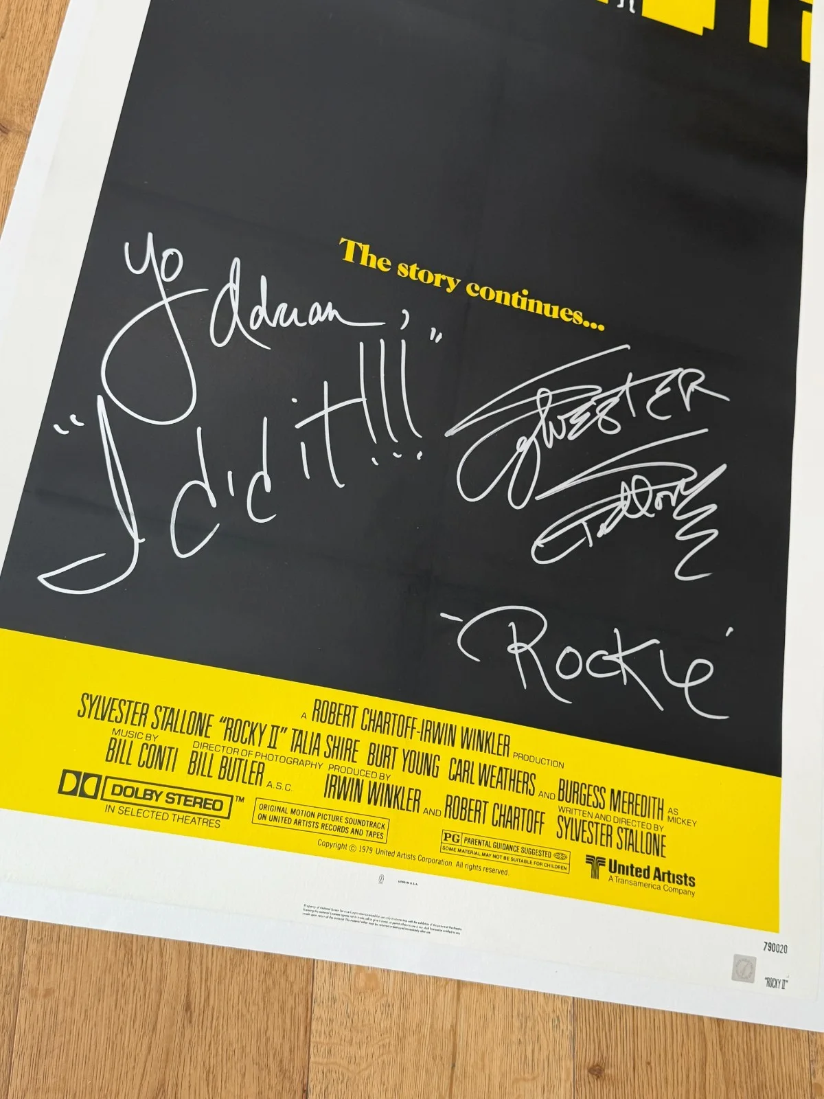 Sylvester Stallone — Sylvester Stallone YO ADRIAN I DID Autographed ROCKY II Movie Poster ASI Proof, image 3