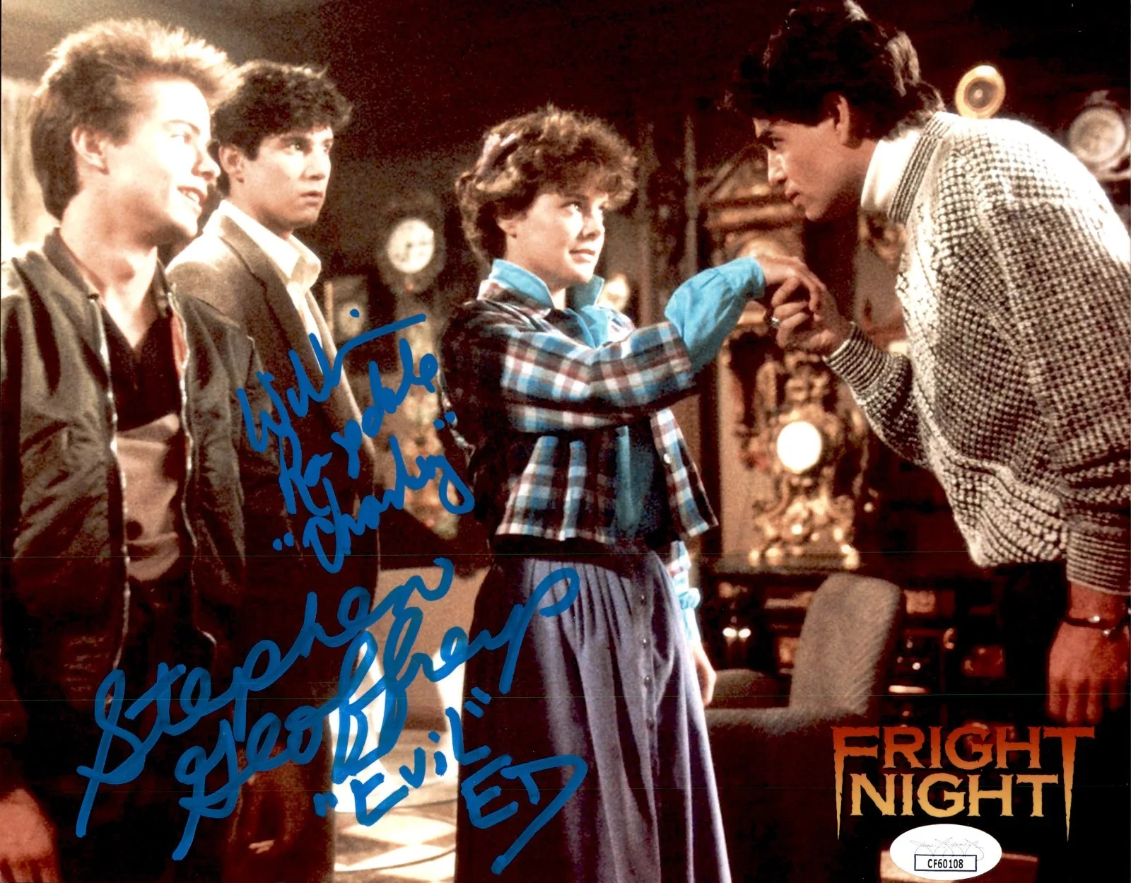 William Ragsdale; Stephen Geoffreys — William Ragsdale & Stephen Geoffreys Signed Fright Night 8x10 Photo #2 JSA COA
