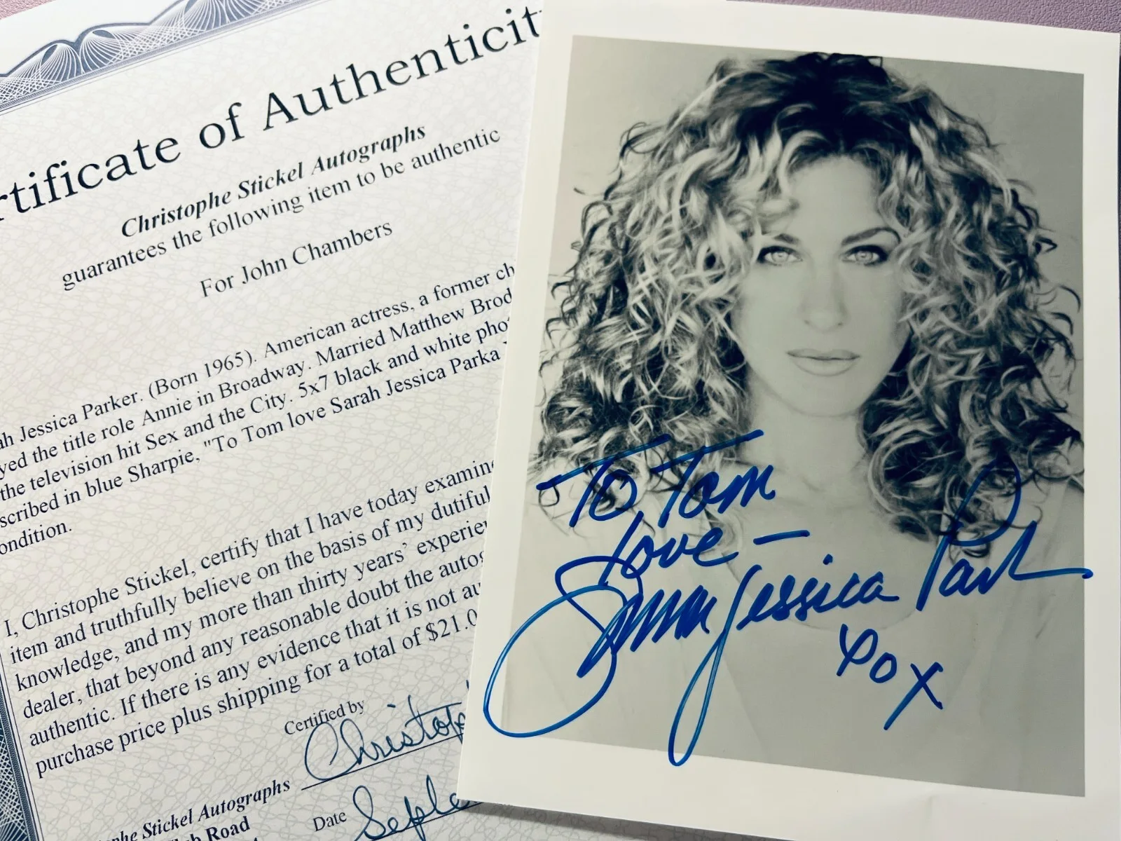 Sarah Jessica Parker — Sarah Jessica Parker Signed•5x7 B&W Hand Signed w COA•Authentic Autograph, image 2