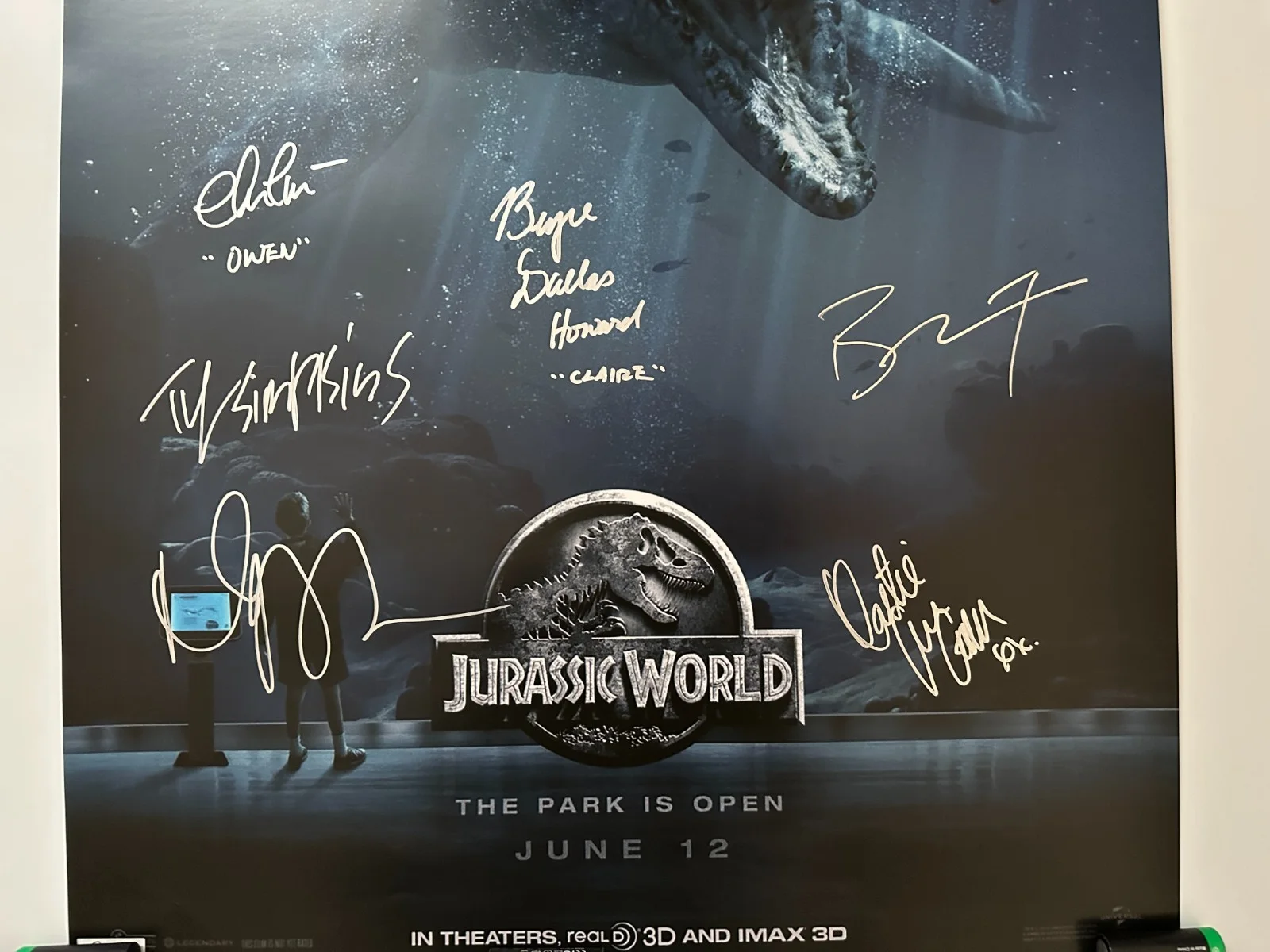 Bryce Dallas Howard, Chris Pratt, Nick Robinson, Katie McGrath — Jurassic World Signed Movie Poster with COA / 7 Signatures -Howard, Pratt, Tee, изображение 2