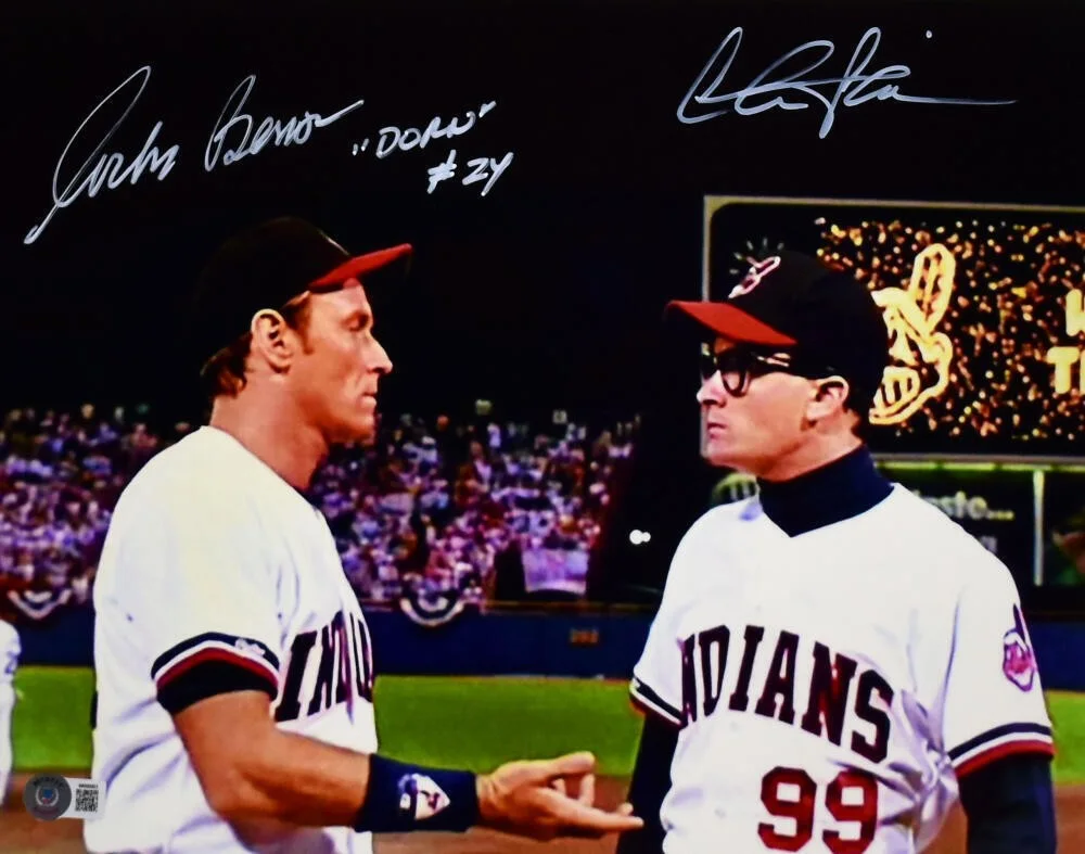 Charlie Sheen, Corbin Bernsen — Charlie Sheen Corbin Bernsen Autographed 11x14 Major League Photo-Beckett W Holo