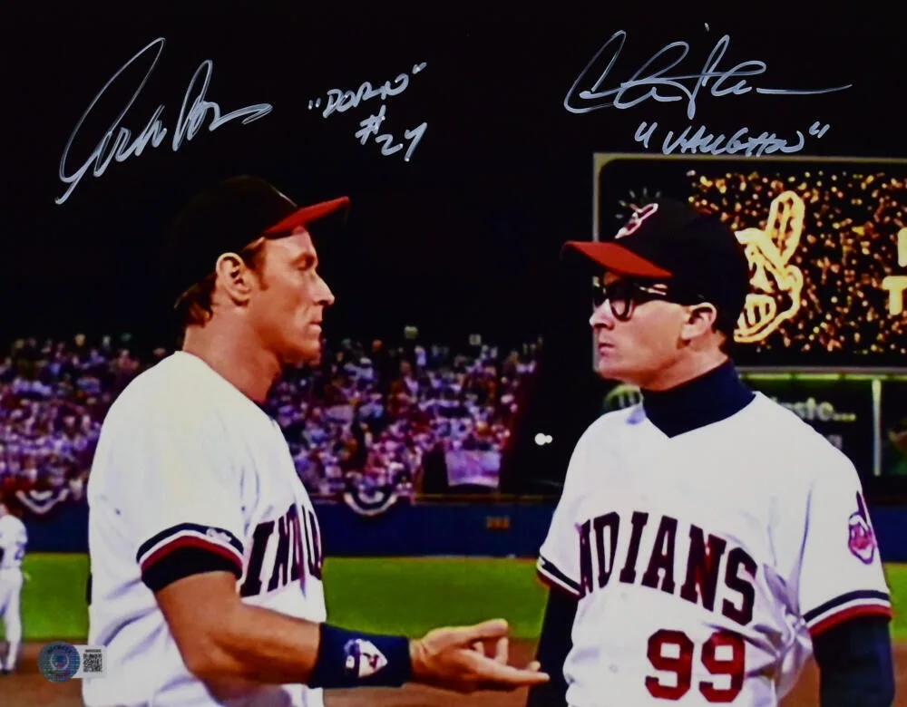 Charlie Sheen, Corbin Bernsen — Charlie Sheen Corbin Bernsen Autographed 11x14 Major League Photo-Beckett W Holo