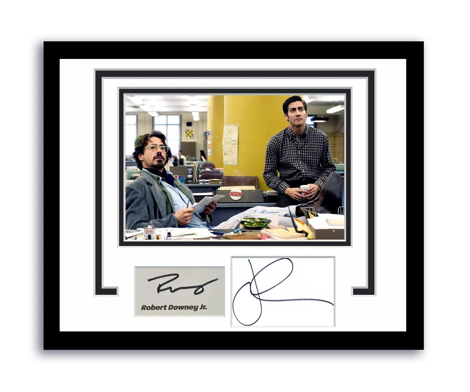 Jake Gyllenhaal, Robert Downey Jr — Zodiac Robert Downey Jr. Jake Gyllenhaal Autographed 11x14 Framed Photo ACOA