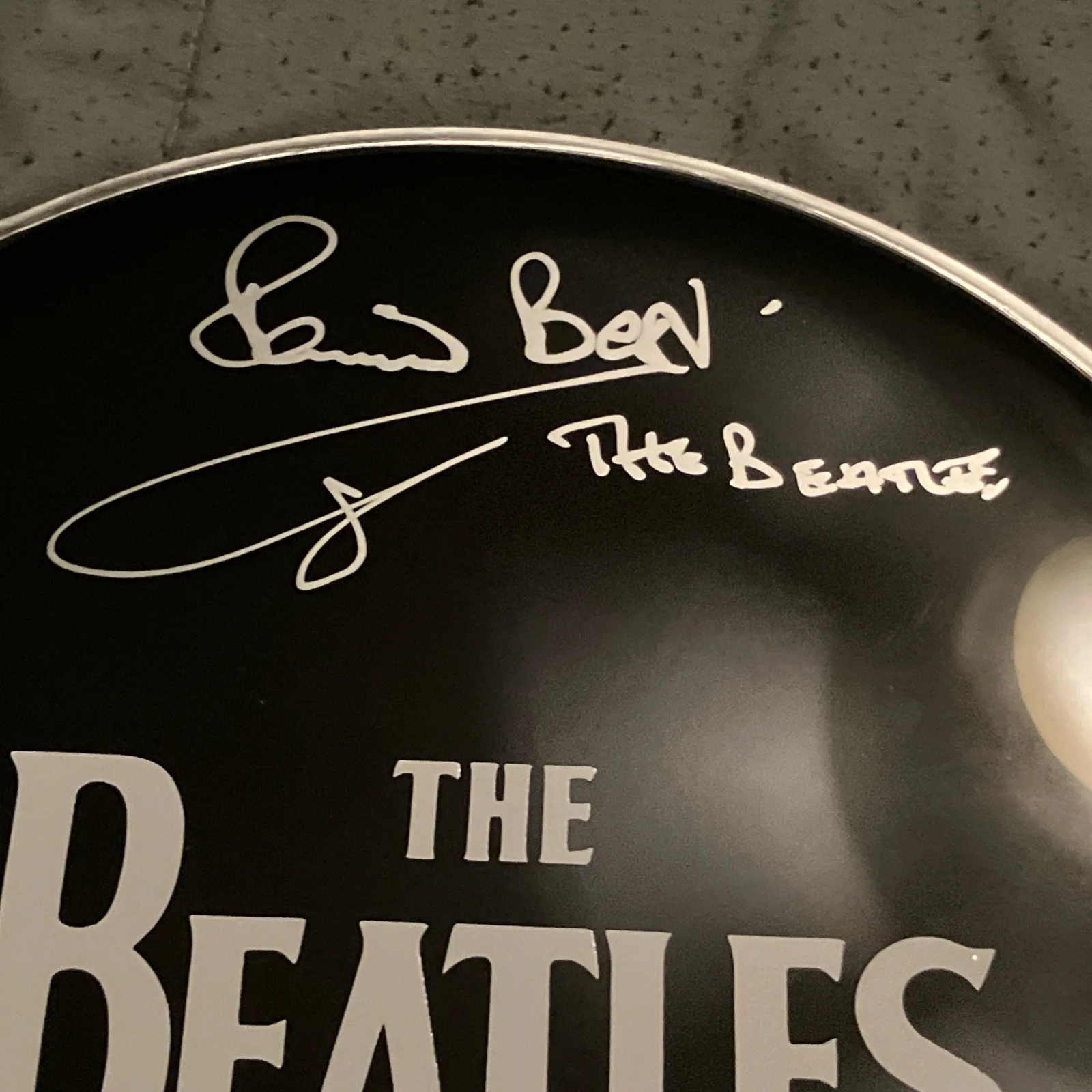 The Beatles PETE BEST Signed Black Drumhead Original Drummer 12" JSA COA READ***, image 2