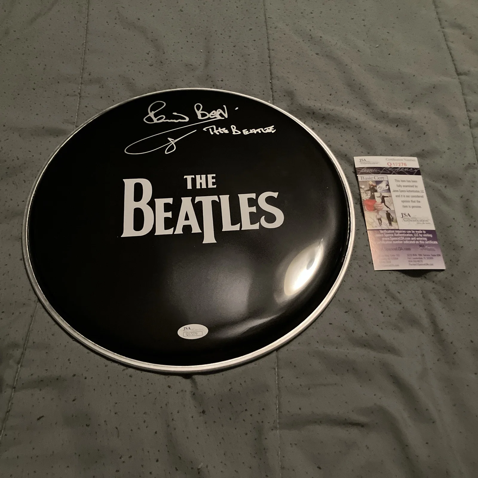 The Beatles PETE BEST Signed Black Drumhead Original Drummer 12" JSA COA READ***, image 5
