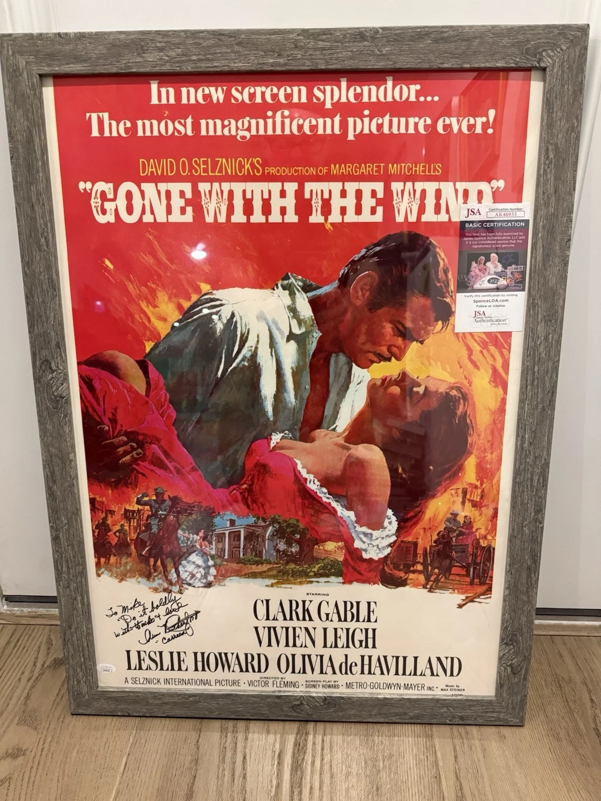 Gone With The Wind Movie Poster Autographed Ann Rutherford JSA COA Frame, изображение 3