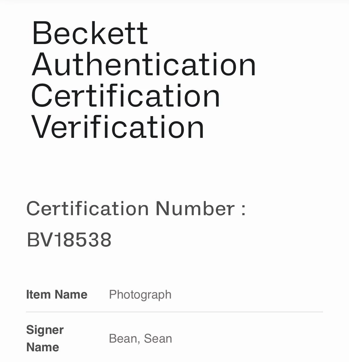 Sean Bean — SEAN BEAN SIGNED 8x10 GAME OF THRONES EDDARD STARK PHOTO BECKETT BV18538, изображение 3