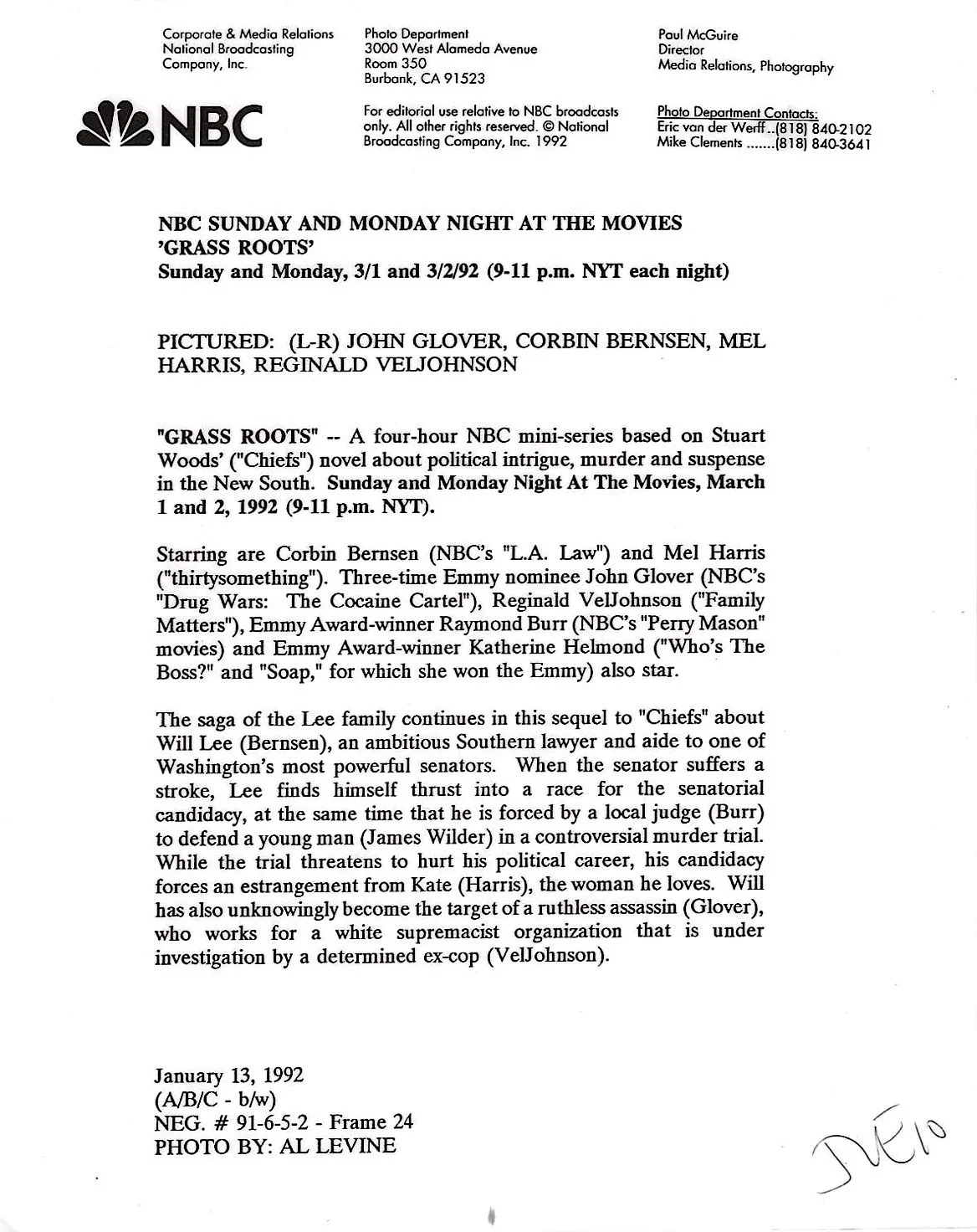 Corbin Bernsen, Mel Harris — GRASS ROOTS - 8 x 10 - BY BOTH STARS - in Person, image 2