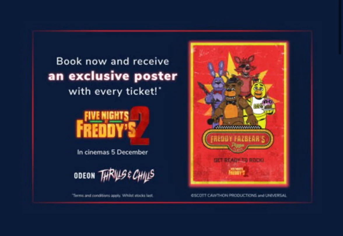 Five Nights at Freddy's 2 -Odeon LIMITED EDITION PROMO POSTER - New, изображение 3