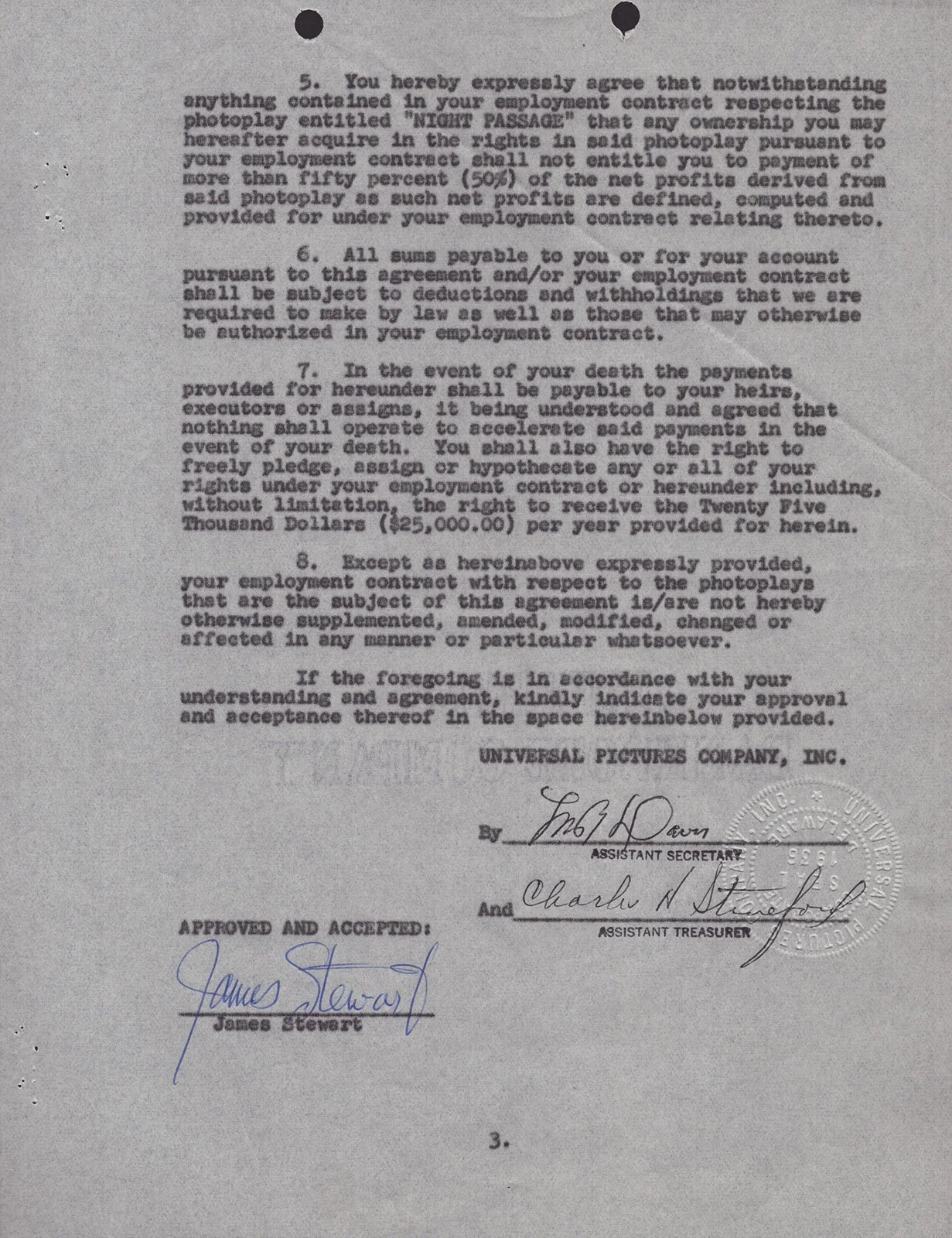 James Stewart — JAMES "JIMMY" STEWART - DOCUMENT SIGNED 05/23/1963, image 3