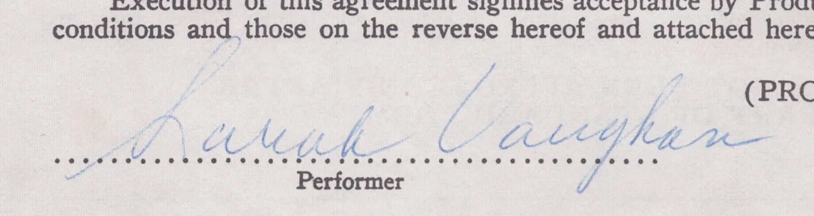Sarah Vaughan — SARAH VAUGHAN - CONTRACT SIGNED 02/18/1960, image 2