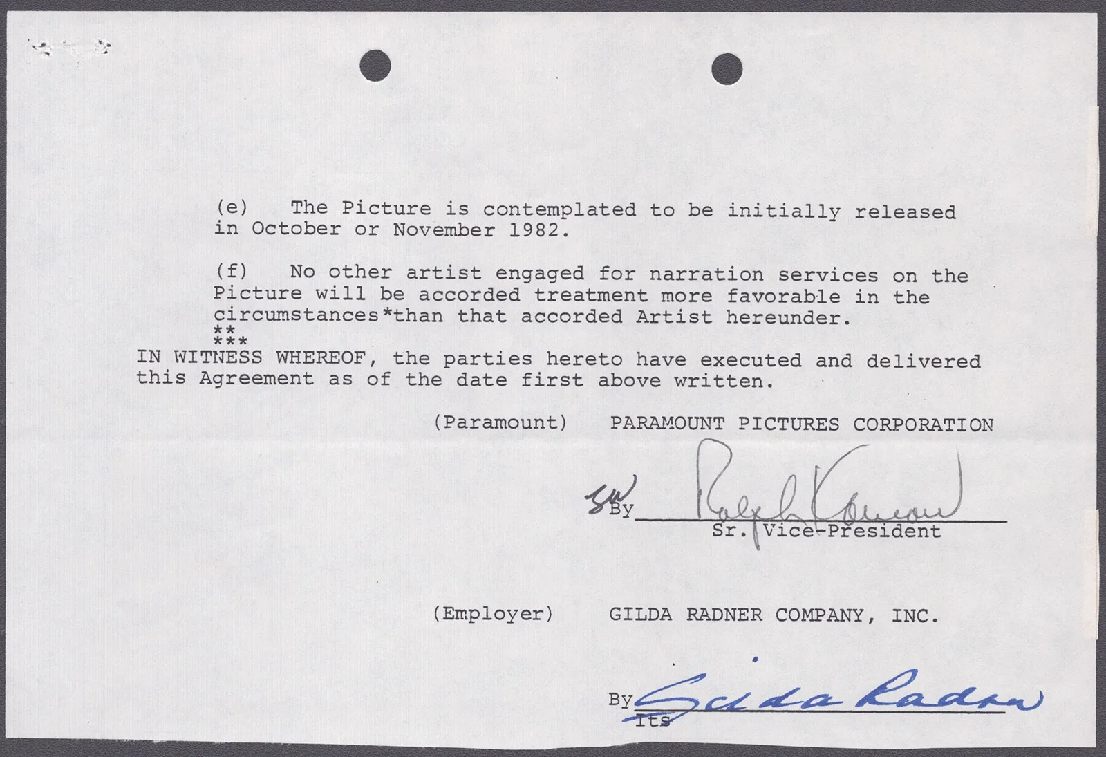 Gilda Radner — GILDA RADNER - CONTRACT SIGNED 08/06/1982, image 3