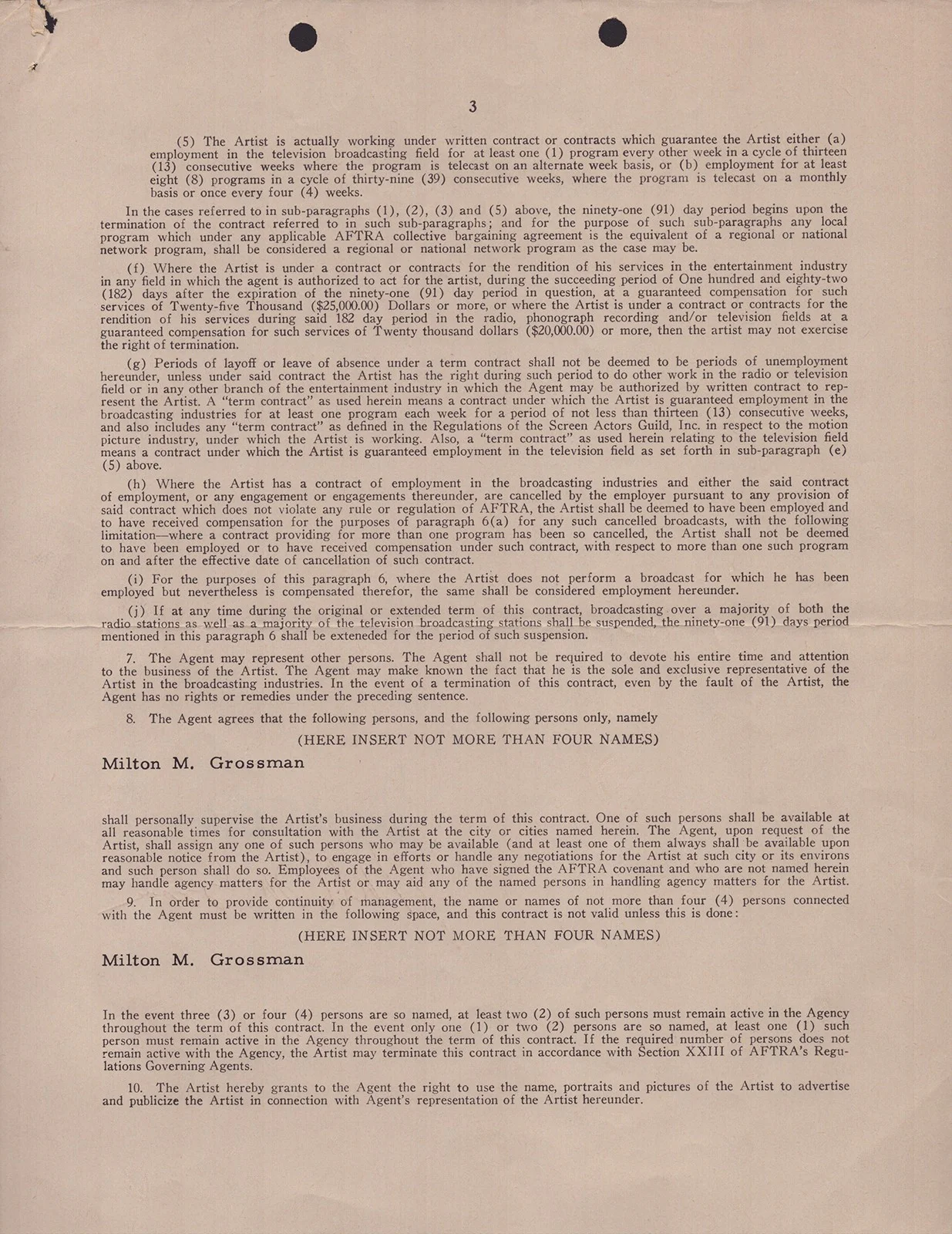 Amanda Blake, Milton M. Grossman — AMANDA "MISS KITTY" BLAKE - CONTRACT SIGNED 03/03/1964 WITH CO-SIGNERS, изображение 3
