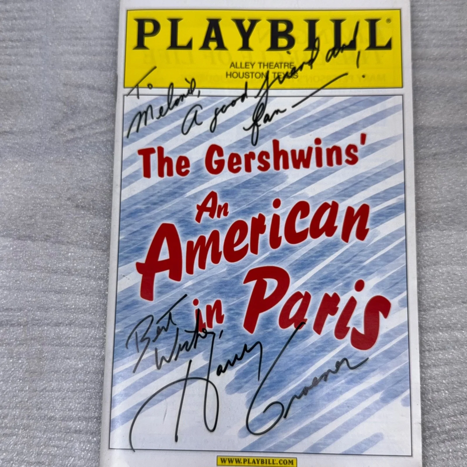 Harry Groener — Harry Groener Hand Signed Playbill "An American in Paris" Autograph Note NO COA, изображение 3