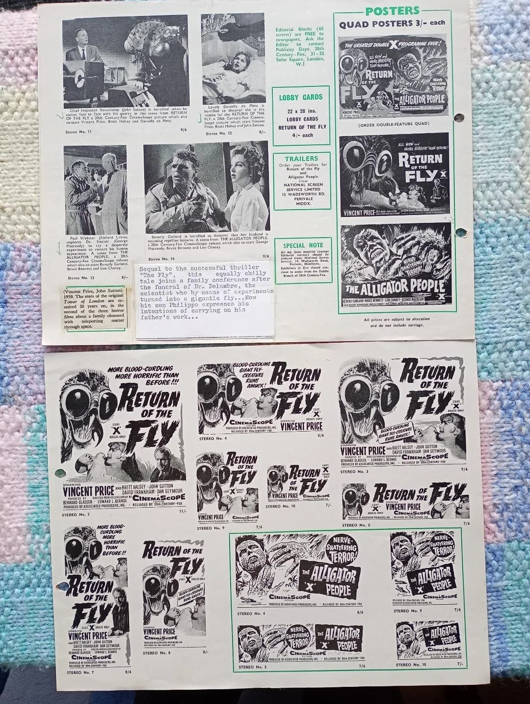 RETURN OF THE FLY / ALLIGATOR PEOPLE pressbook, image 2