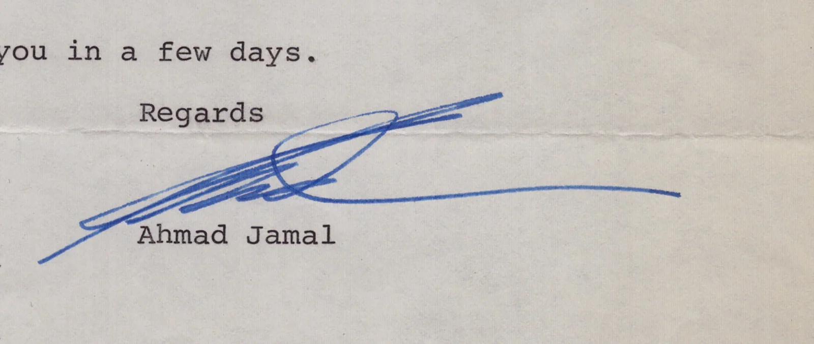 Ahmad Jamal — AHMAD JAMAL - TYPED LETTER SIGNED 06/06/1972, image 2