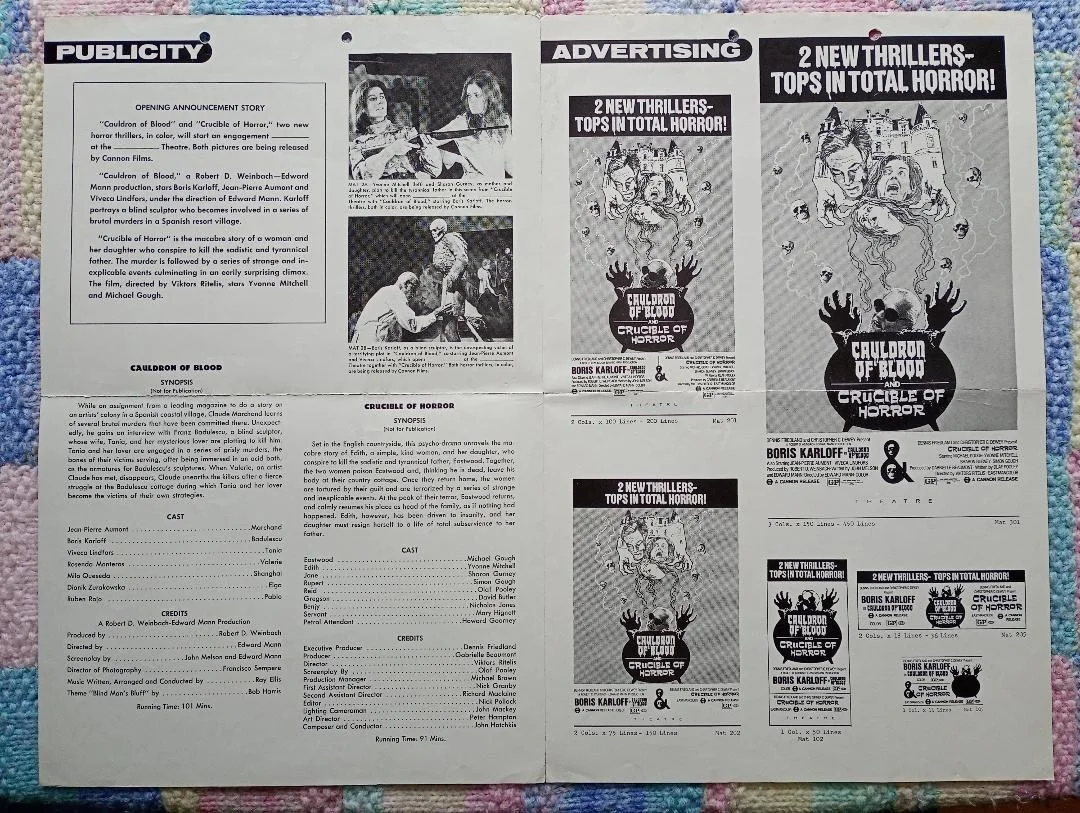 CAULDRON OF BLOOD / CRUCIBLE OF HORROR pressbook, image 2