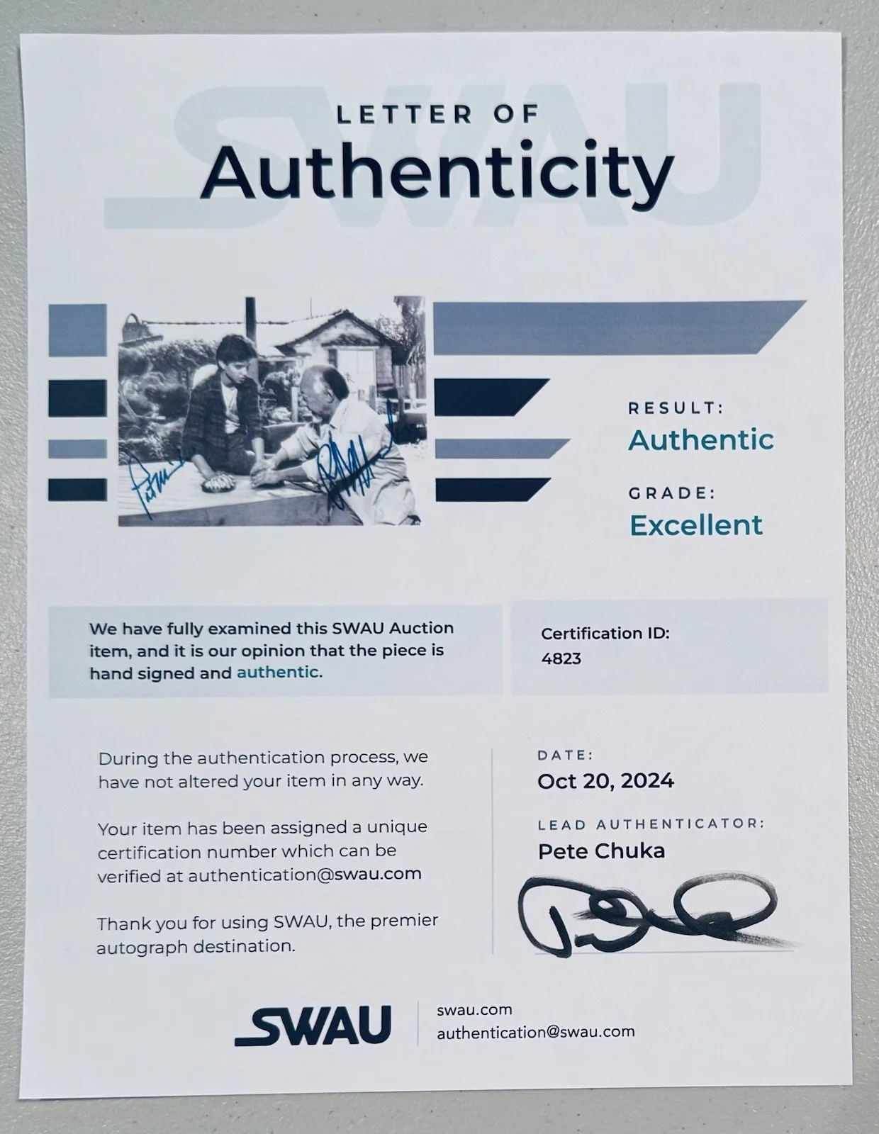 Pat Morita & Ralph Macchio Signed Autographed Karate Kid 8x10 Photo SWAU Letter, изображение 2