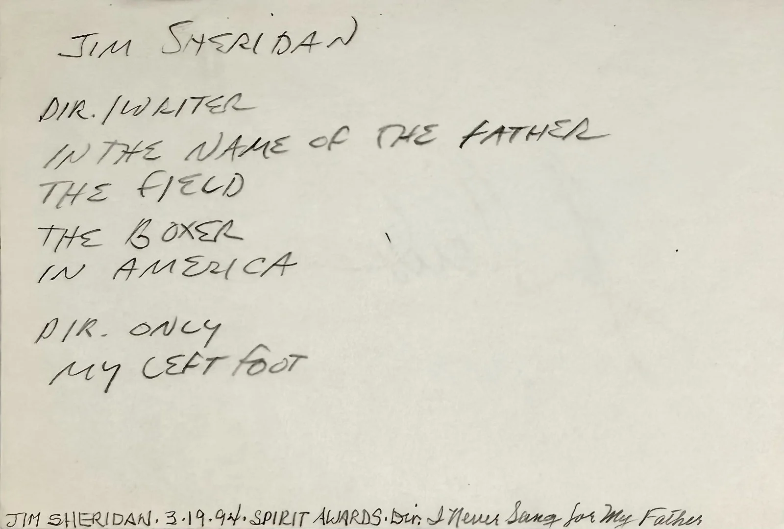 Jim Sheridan — JIM SHERIDAN Signed Autograph 4x6 INDEX CARD The Field In the Name of the Father, изображение 3