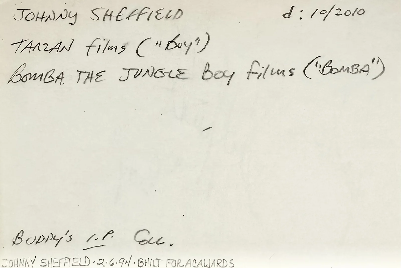 Johnny Sheffield — JOHNNY SHEFFIELD Signed Autographed 4"x 6" INDEX CARD Tarzan and the Amazons BOY, image 3