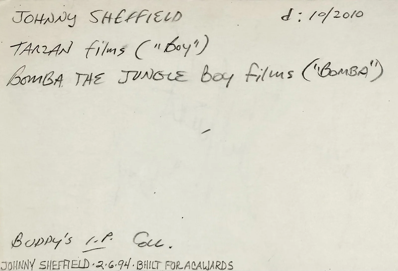 Johnny Sheffield — JOHNNY SHEFFIELD Signed Autographed 4"x 6" INDEX CARD Tarzan and the Amazons BOY, image 5