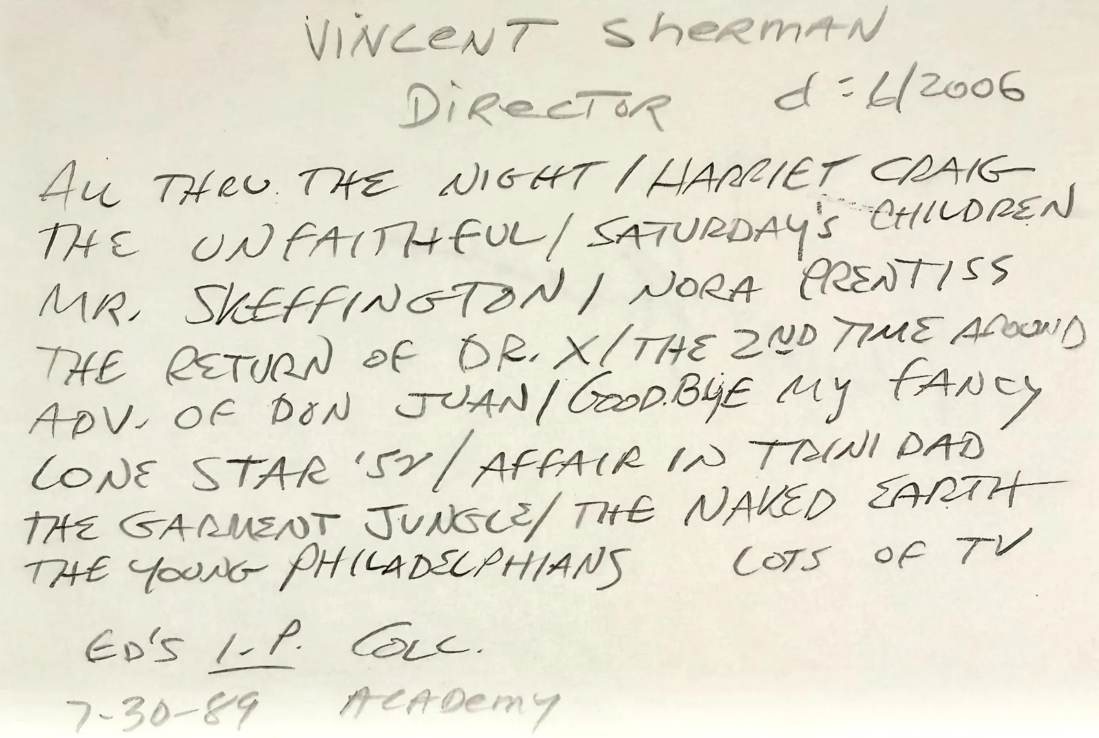 Vincent Sherman — VINCENT SHERMAN Signed Autograph 4 x 6 INDEX CARD All Through the Night BACKFIRE, image 5