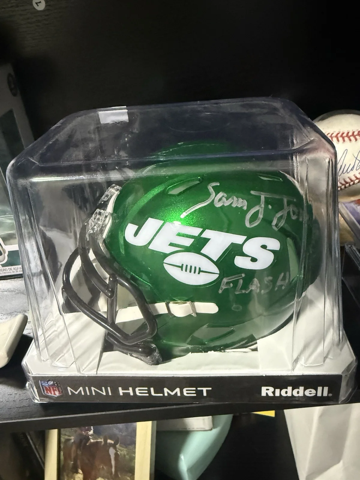 Sam Jones — Sam Jones signed Jets Mini Helmet w/ "Flash’’, image 2