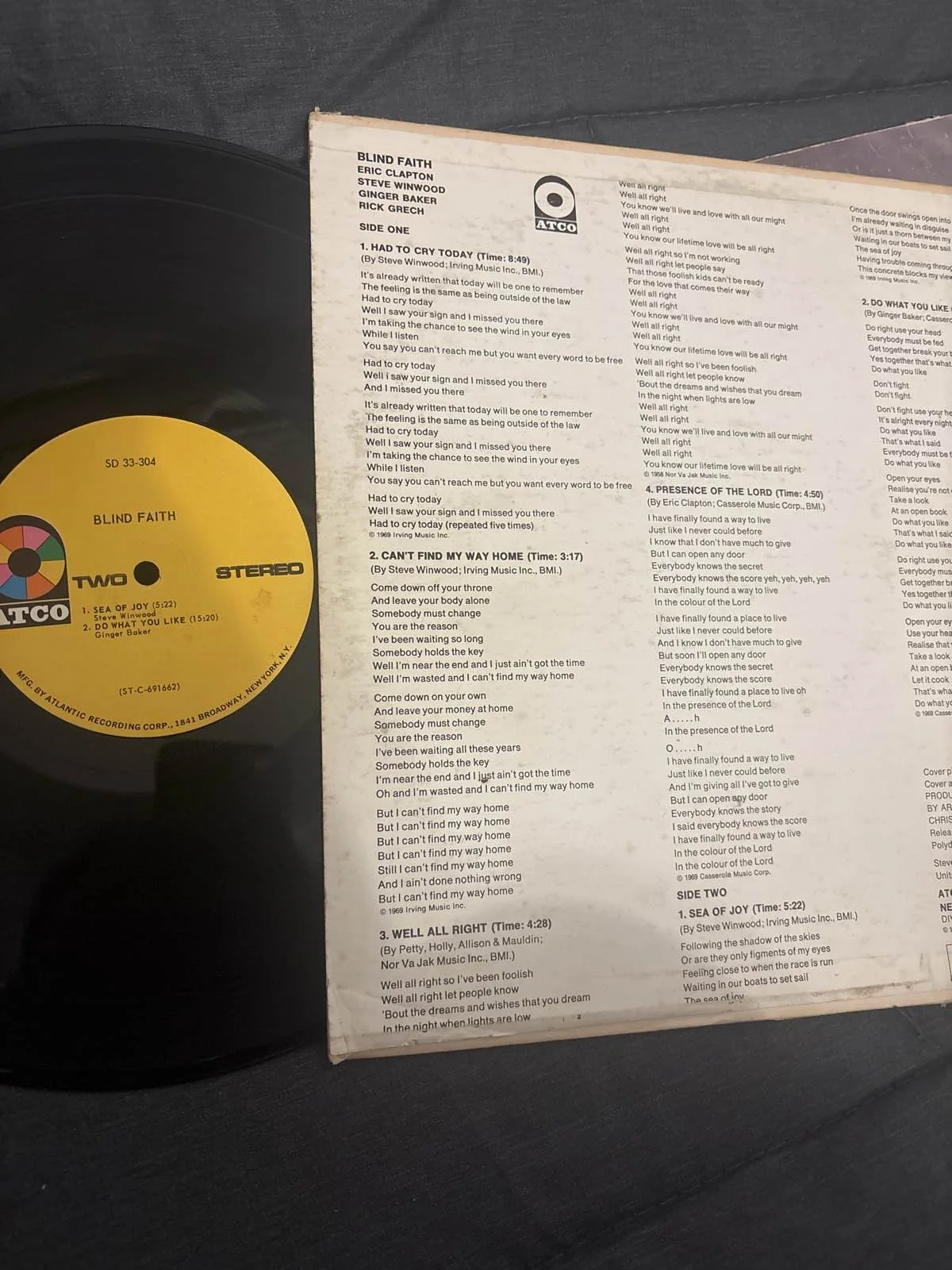 Blind Faith LP 1969 ATCO SD 33-304B Eric Clapton Steve Winwood Album, изображение 2