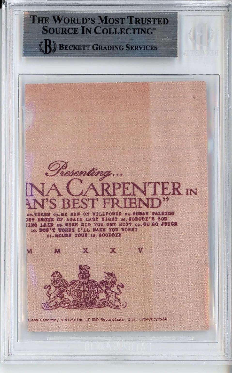 Sabrina Carpenter SIGNED Sexy MAN'S BEST FRIEND PHOTO Art Card BAS Beckett COA, изображение 2