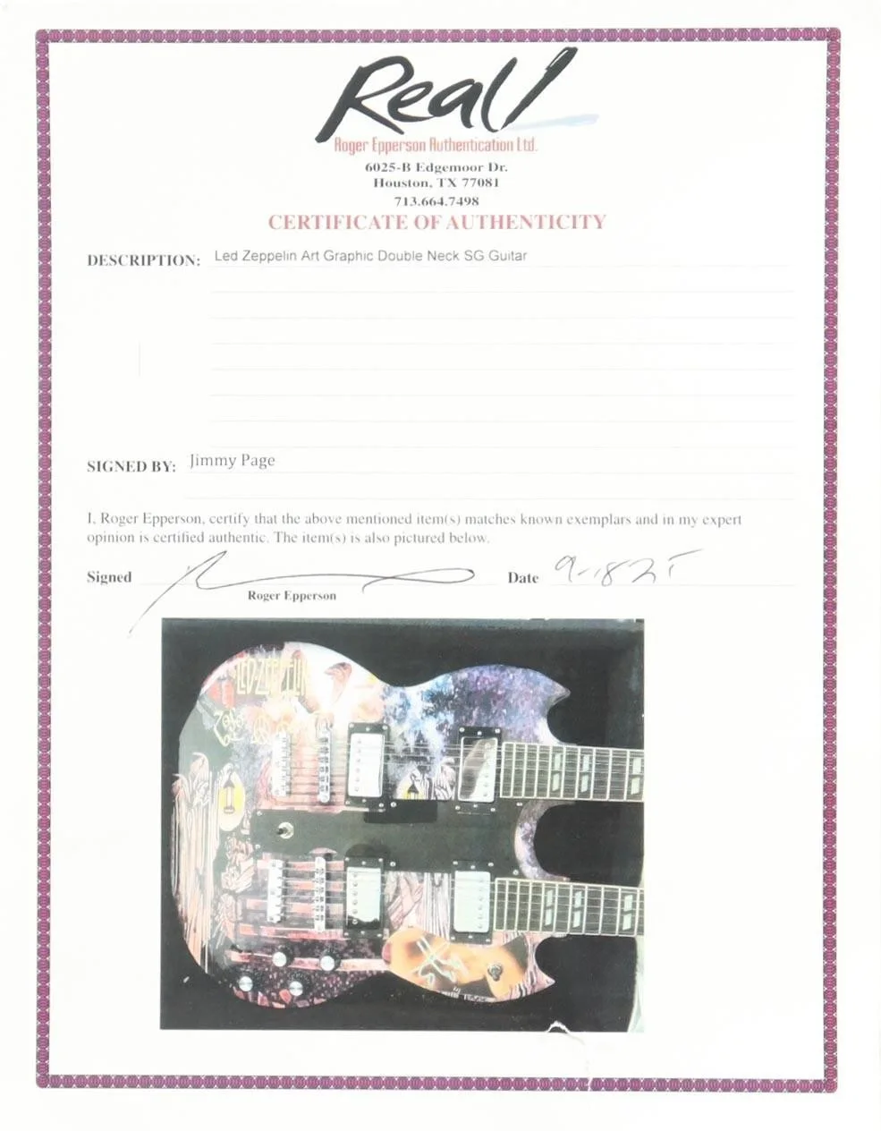 Jimmy Page Signed Full-Size 43" Double-Neck Electric Guitar (REAL), image 4