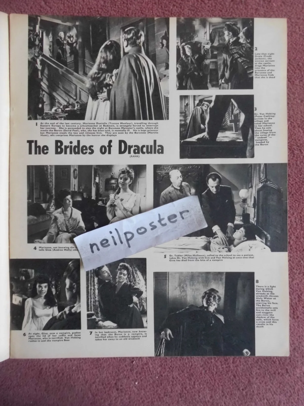 BRIDES OF DRACULA in 1960 UK mag HAMMER HORROR FILM, PETER CUSHING, изображение 2