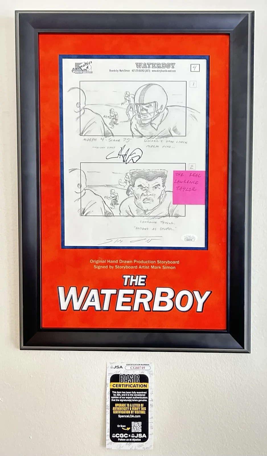 Adam Sandler, Mark Simon — Adam Sandler Signed Waterboy Original Hand Drawn Storyboard Mark Simon JSA COA, image 2