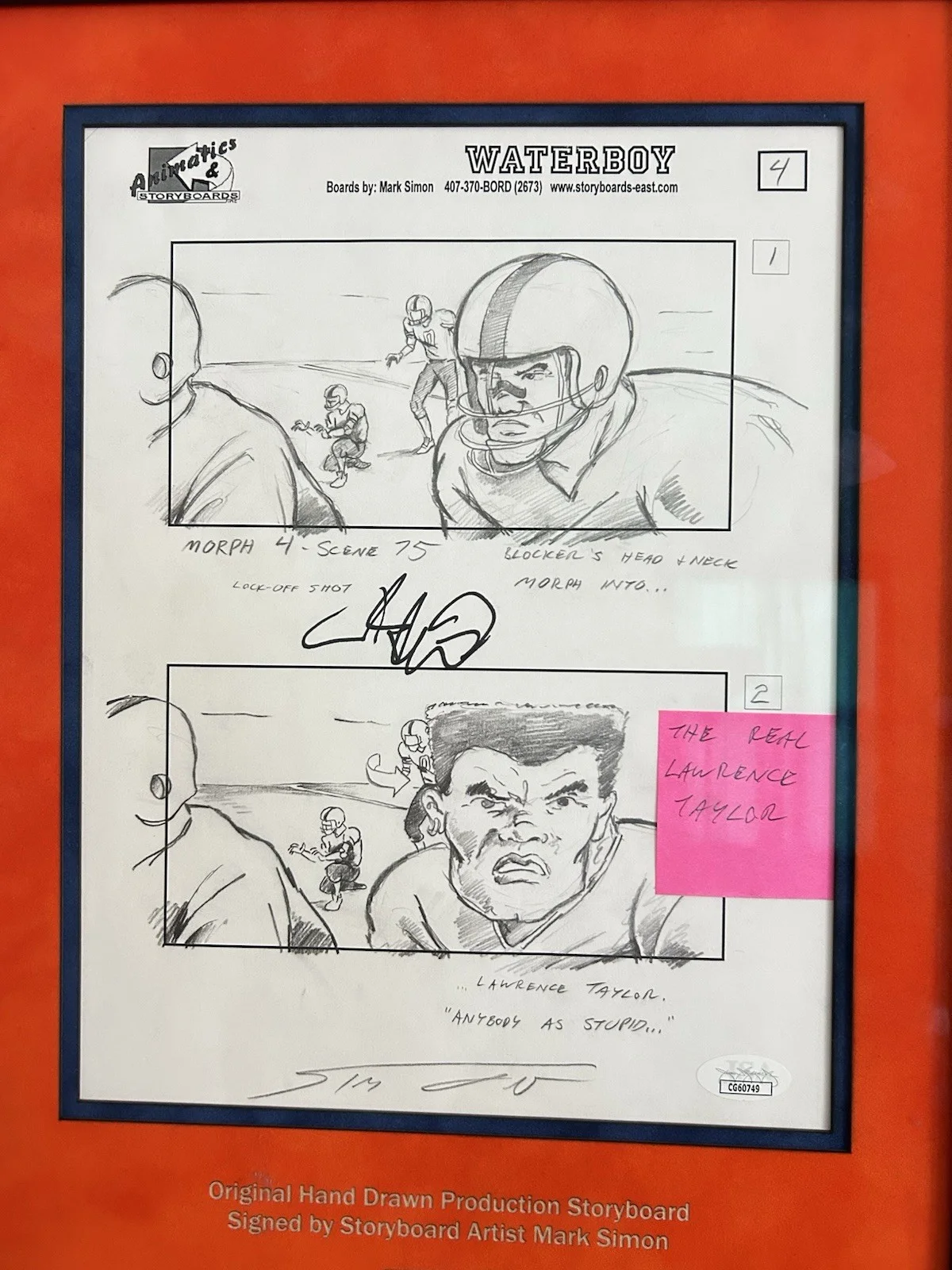 Adam Sandler, Mark Simon — Adam Sandler Signed Waterboy Original Hand Drawn Storyboard Mark Simon JSA COA, image 3