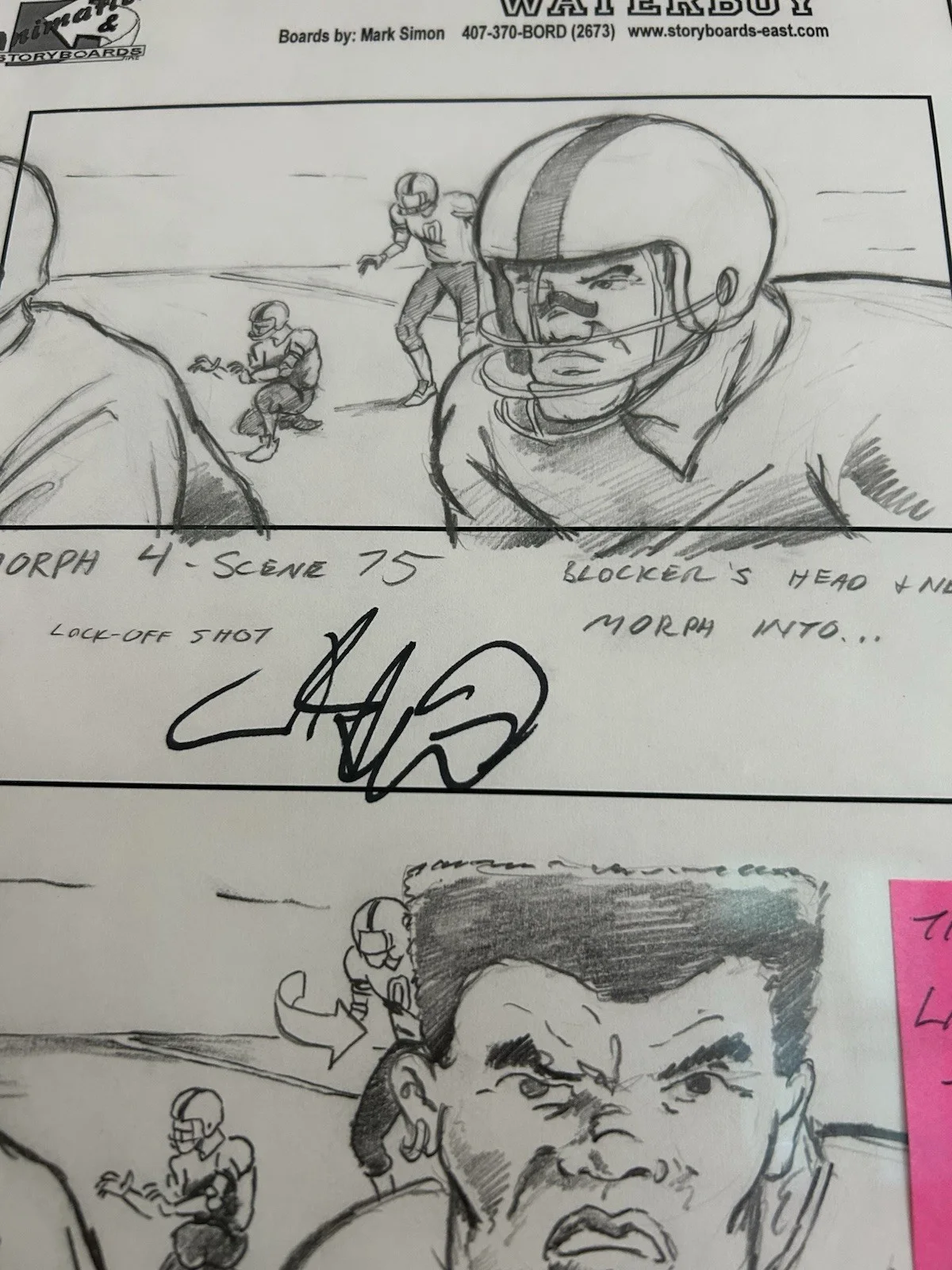 Adam Sandler, Mark Simon — Adam Sandler Signed Waterboy Original Hand Drawn Storyboard Mark Simon JSA COA, image 4